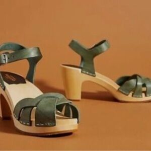 Swedish Hasbeens Green Leather Sandals